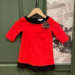 Janie and Jack Red and Black Dress with Floral Accent